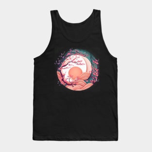 Japanese Style Art: Mountain and Floral View 7 Tank Top